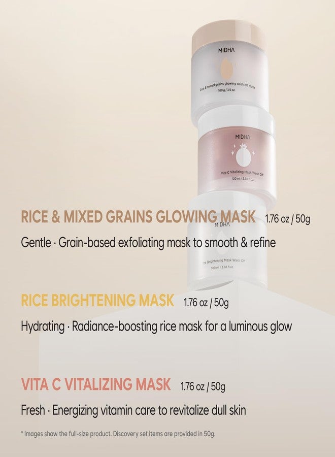 MIDHA RICE WASHOFF MASK DISCOVERY SET, 1.76oz x 3/50g, Dull Skin Care, Hydrating and Soothing, Pore Refining Treatment, Vitamin C face mask, Skincare for Travel, Mini Skincare Kit, 3-in-1 Set - Image 2